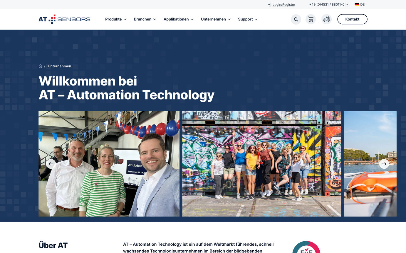 Webdesign Website Layout AT Sensors Applikationen