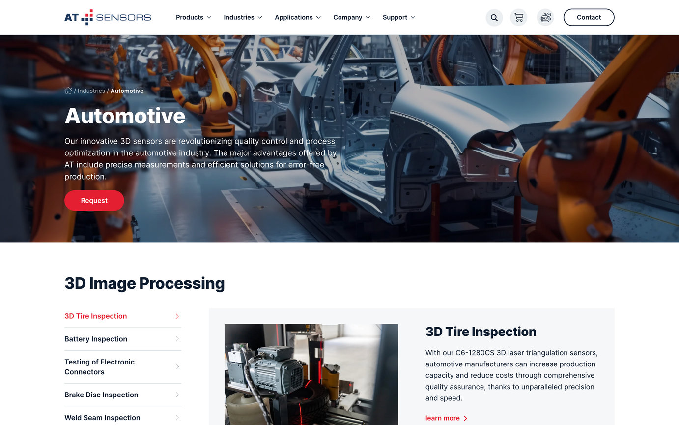 Webdesign Website Layout AT Sensors Automotive