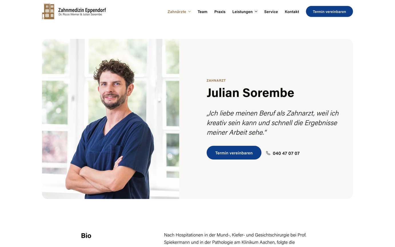 Webdesign Website Layout Zahnarzt Portrait